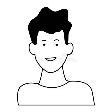 Young Man Smiling Cartoon Profile In Black And White Stock Vector