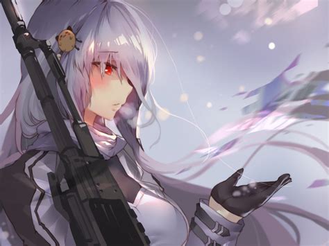 Desktop Wallpaper Girls Frontline White Hair Anime Girl Gun Hd Image Picture Background