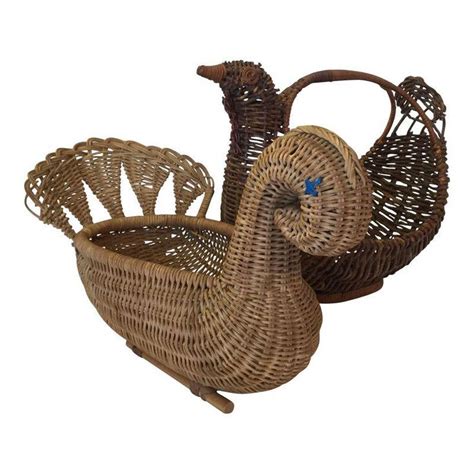 Swan And Chicken Baskets A Pair Basket Decorative Wicker Basket Decor