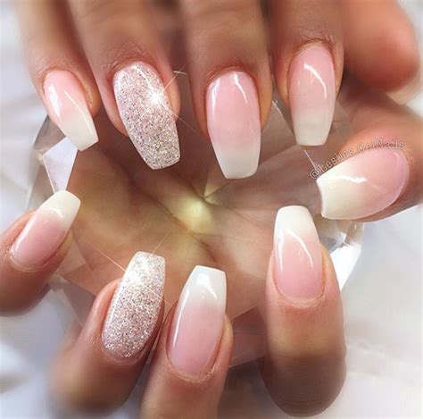 French Ombre With Glitter Accent Nail Ombre Nail Designs Ombre Acrylic Nails Pink Ombre Nails