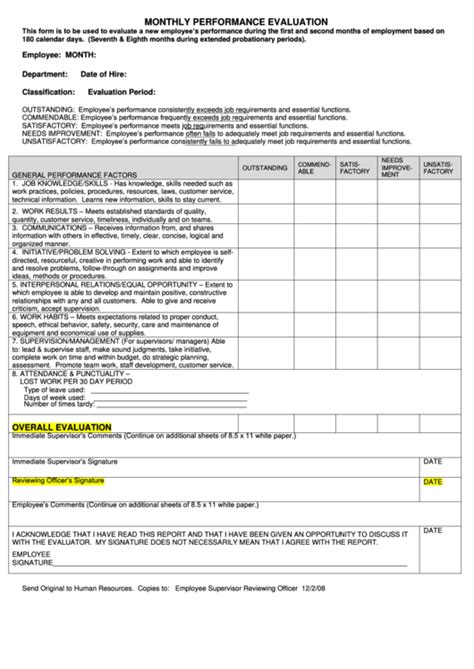 Monthly Performance Evaluation Printable Pdf Download