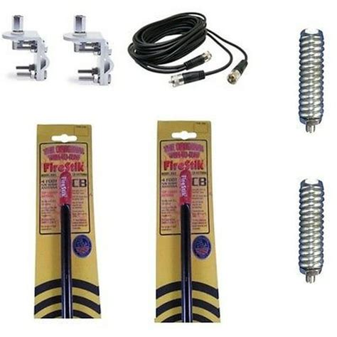 new 2 firestik kw4 b 4ft black cb antenna 18ft dual coax mounts and springs kit