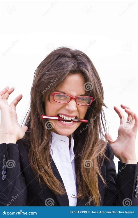 Angry Businesswoman Stock Image Image Of Caucasian Bite 5517399