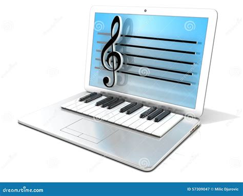 Laptop With Piano Keyboard. Concept Of Computer, Digitally Generated