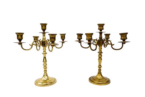 Pair Of Large Vintage Brass 5 Arm Candelabras Brass Candlesticks By