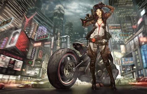 Cyberpunk Motorcycle Biker Girl Sci Fi Wallpapers Wallpaper Cave