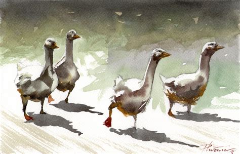 Watercolor Painting Giclée Print of Geese on the Run Etsy