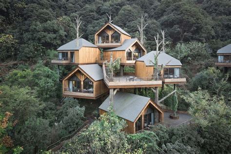 Stacked Treehouses At Chinas Senbo Resort Designed To Mimic Nests