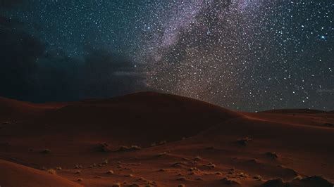 Desert Night Starry Sky Landscape Dark 4k Hd Wallpaper