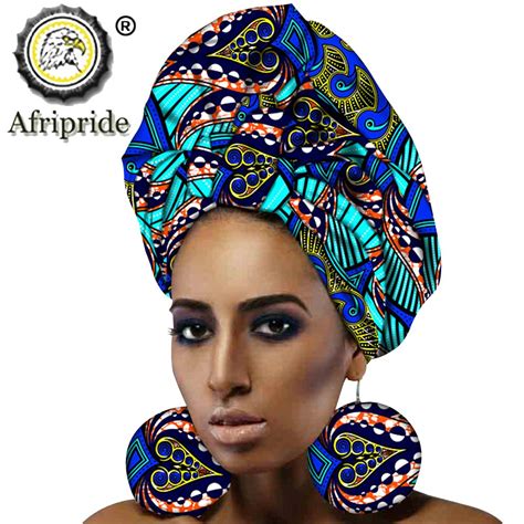 African Headtie Print Headwrap And Earrings Ankara Wax Fabric Pure