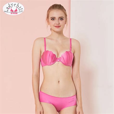 Ladychili Seamless One Piece Shell Matching Bra And Panties Set Sweet Rose Color Push Up Undwire