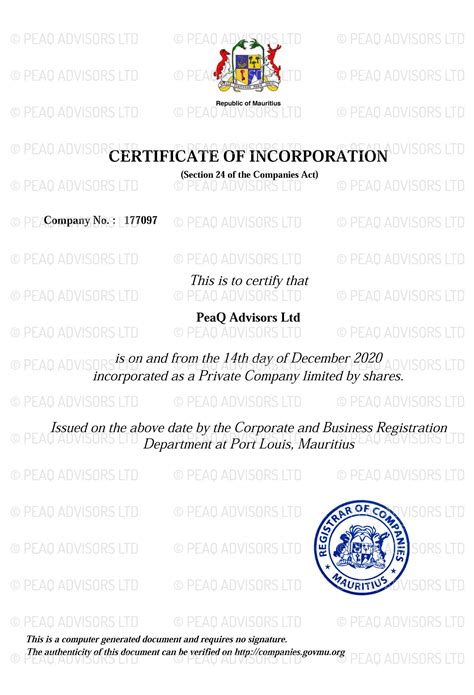 Certificate And Licences Discretionary Portfolio Management Mauritius