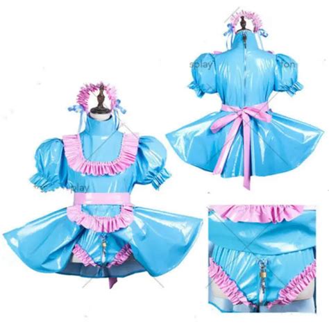 Sissy Maid Blue Pvc Dress Lockable Dress Cosplay Costume Tailor Made £