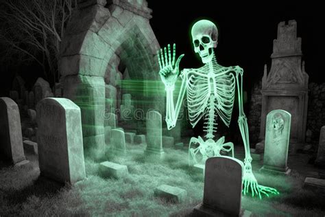 Ghost Skeleton With Glowing Eyes And Bony Hand Reaching Out From Beyond