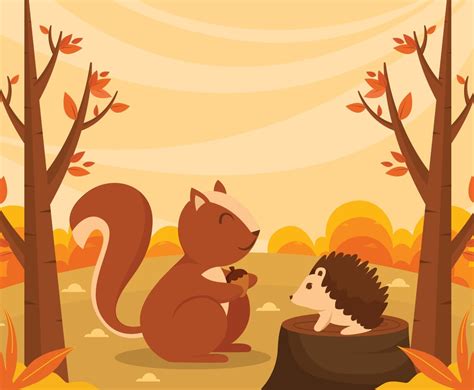 Squirrels And Hedgehogs Are Having Fun Chatting In Autumn Vector Art