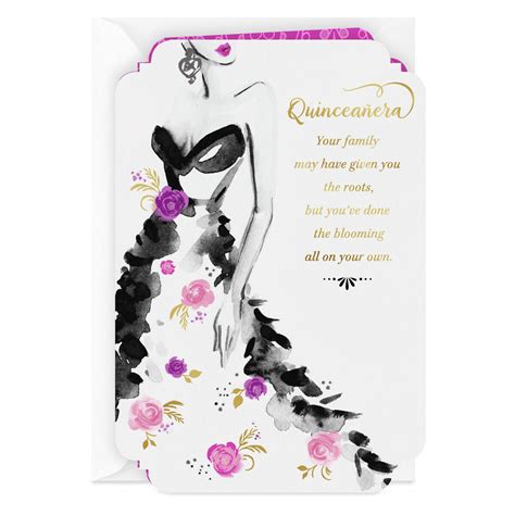 Beautiful Blooms On Dress Birthday Card For Quinceañera Greeting