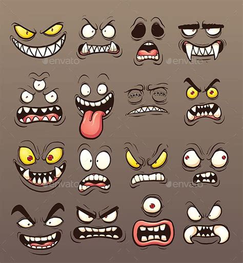 Cartoon Monster Faces Vector Clip Art