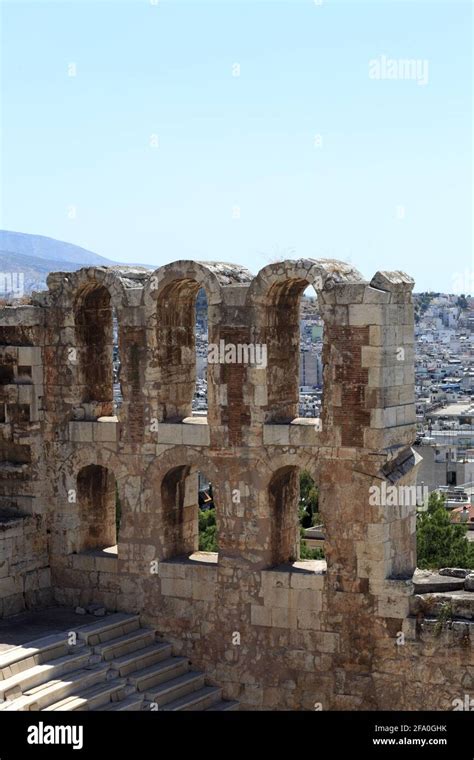 Ruins Of Wall Of Odeon Of Herodes Atticus Is Located On The South Slope