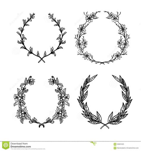 Hand Drawn Illustration Floral Collection Of Laurels Stock