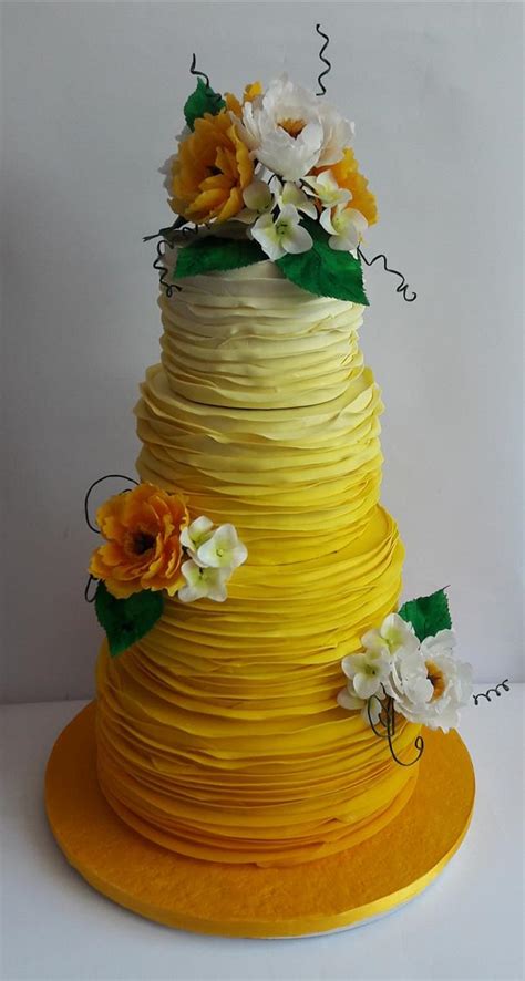 Happiness, solid sunshine, that summa mood, hundreds of sunflowers, pigtails, lemonade on a hot day, banana ice cream , little golden books, sun showers, pixie dust, dandelions , new crayons. Yellow ombre wedding cake - Cake by Mariya Gechekova ...