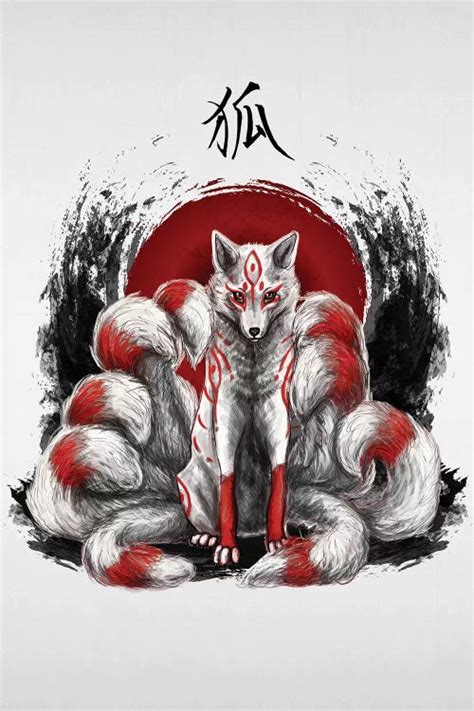 Japanese Nine Tailed Fox Kitsune Canva Canvas Wall Art Cornel Vlad