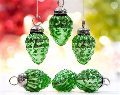 Vintage 5pc Small Thick Mercury Glass Pinecone Ornaments Mid Weight