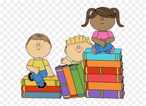 Kids Sitting On Books Library Books Clip Art Free Transparent Png