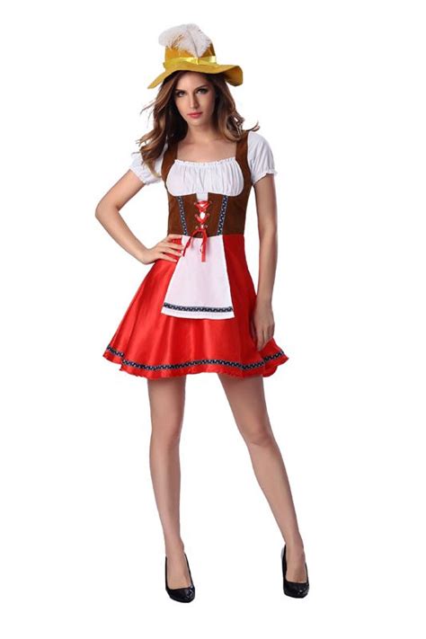 2017 Women Sexy Red Beer Girl Costume German Oktoberfest Carnival Maid Fancy Dress Plus Size M L