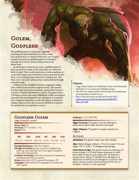 The Godflesh Golem Dnd Dragons Dungeons And Dragons Game Dungeons And Dragons Homebrew