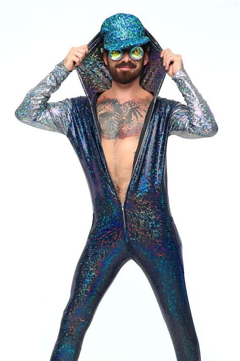 Burning Man Costumes Mens Holographic Jumpsuit Rave Bodysuit For Men Disco Jumpsuit Edm