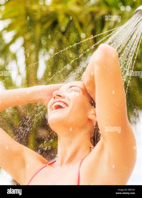 Woman Taking Outdoor Shower Hi Res Stock Photography And Images Alamy