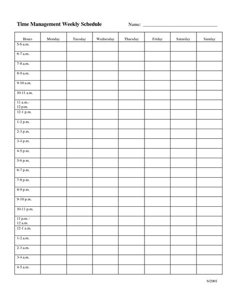 Time Management Weekly Schedule Template Bobbies Weekly Calendar With