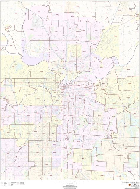 Kansas City Missouri ZIP Codes X Laminated Wall Map Amazon Co Uk Stationery