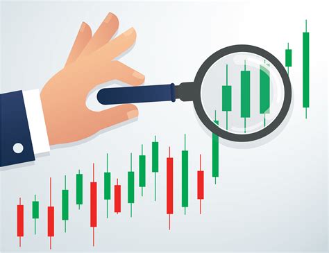 Hand Holding The Magnifying Glass And Candlestick Chart Stock Market