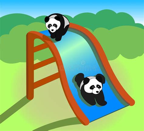 Pandas On A Slide Stock Vector Illustration Of Play 41137739