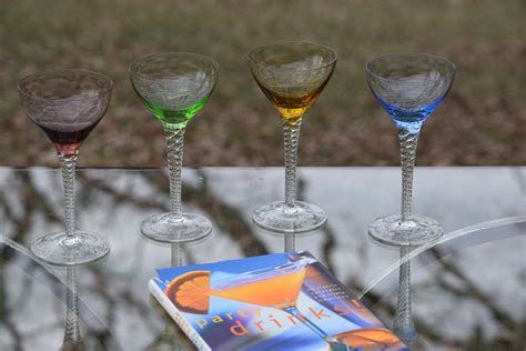 vintage multi colored clear twisted stem wine glasses set of 4 4 oz wine glasses vintage 4 oz