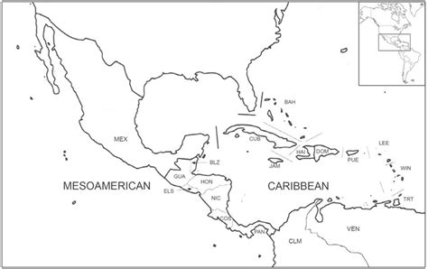 Map Of Mesoamerican And Caribbean Countries Mexico Mex Belize