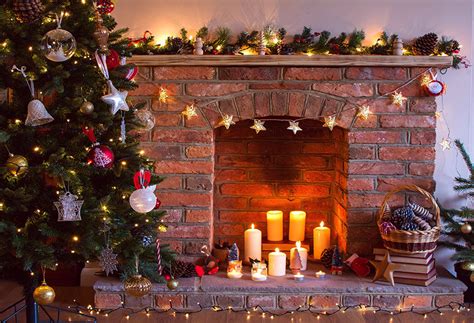 Christmas Photo Backdrop Fireplace Xmas Tree Candle Lv 977 Dbackdrop