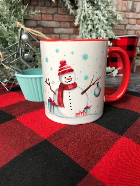 Red Aqua Snowman Coffee Mugs Christmas Coffee Cup Coffee Etsy