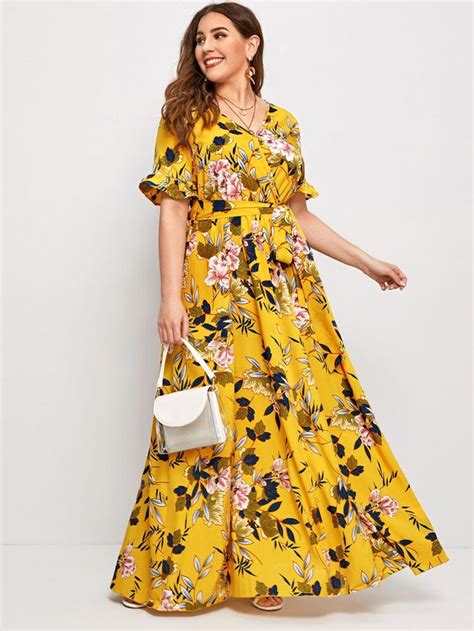 plus floral print wrap tie side maxi dress dresses 4xl dresses for pregnant women floral