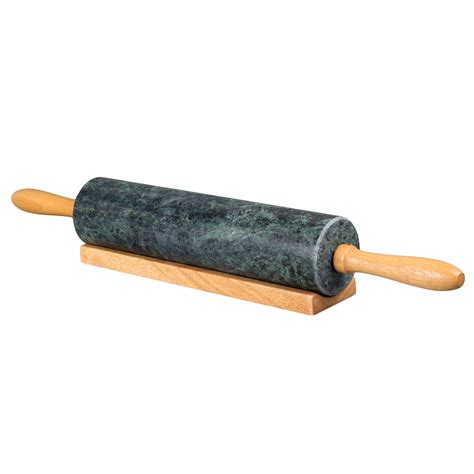 Natural Green Marble Rolling Pin With Wood Handles And Cradle