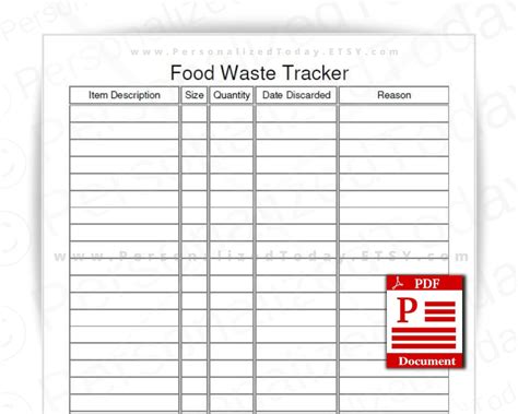Food Waste Tracker Fillable And Print And Write Pdf Digital Etsy