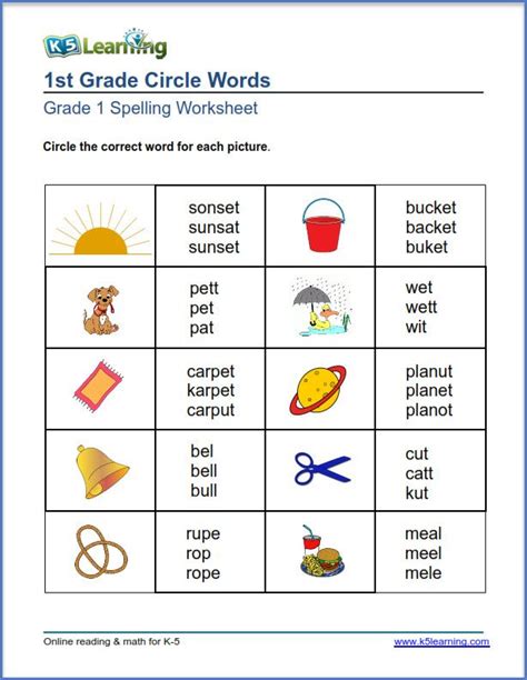 Grade 1 Spelling Worksheets Pick The Spelling Worksheets 1st