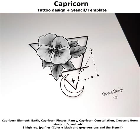 Capricorn Horoscope Flower Tattoo Tattoo Design And Tattoo Etsy Uk