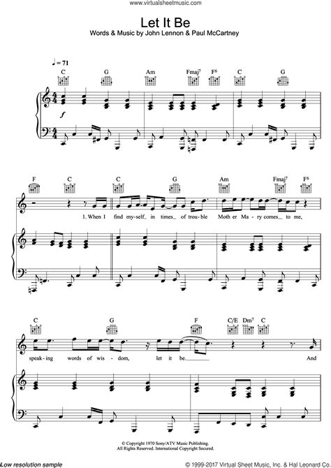 Download And Print Let It Be Sheet Music For Voice Piano Or Guitar By