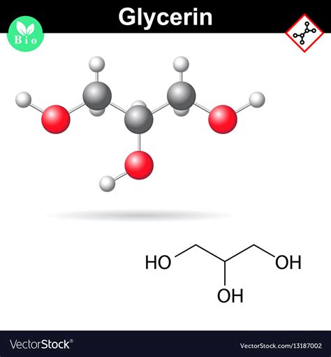 Glycerol Chemical Formula And 3d Model Royalty Free Vector