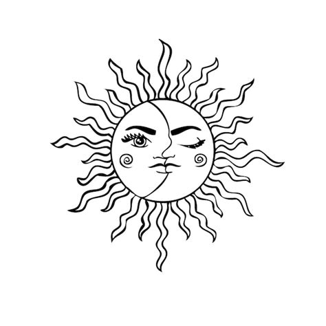 Símbolo Esotérico Do Sol E Da Lua Com Uma Face Signos Celestiais