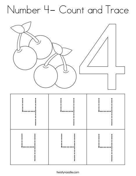 Number 4 Count And Trace Coloring Page In 2020 Tracing Worksheets