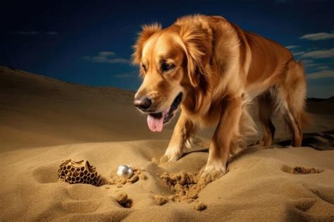Premium Ai Image Dog Uncovering Buried Treasure In Sand