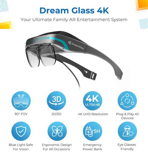 Dream Glass 4k Portable Ar Virtual Smart Glasses Black